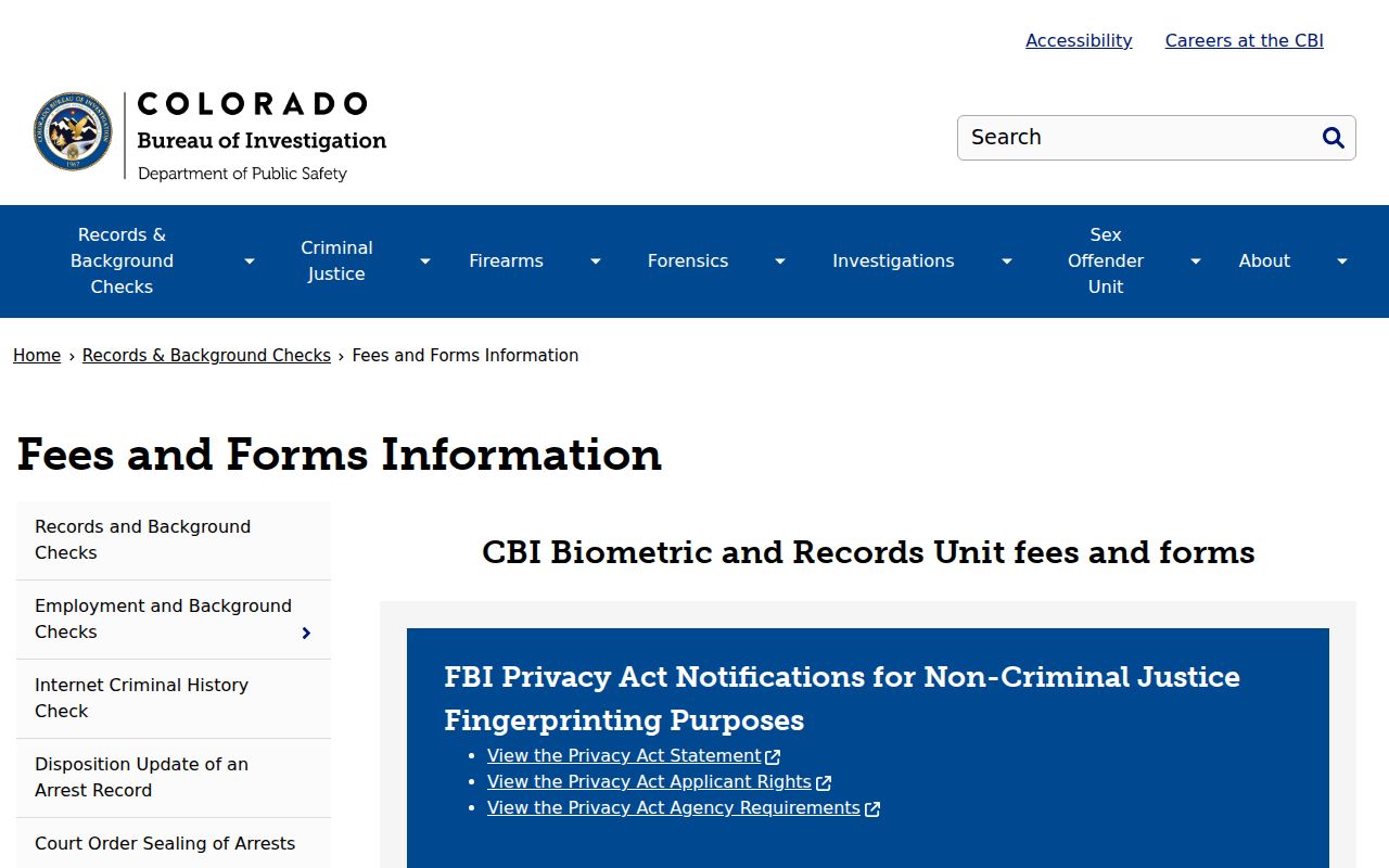 Archuleta County criminal records CBI fee information