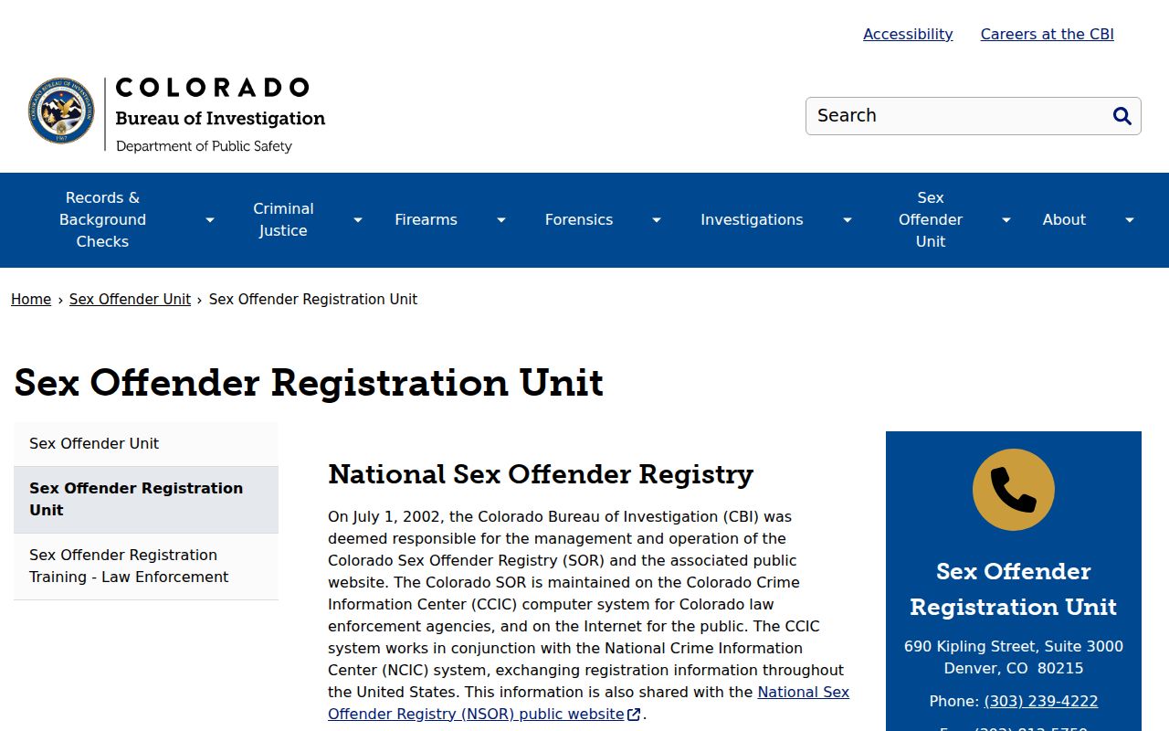 Archuleta County sex offender check through the CBI registration unit