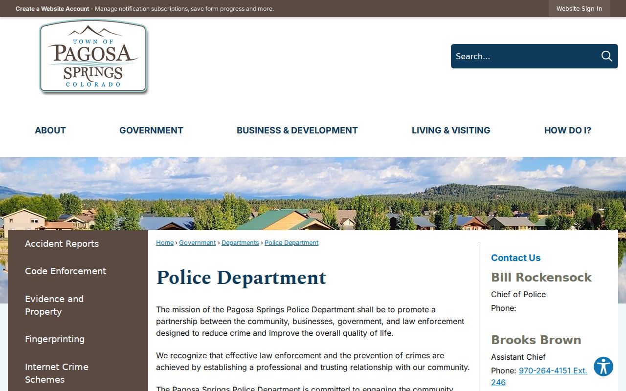 Pagosa Springs criminal records at the Police Department
