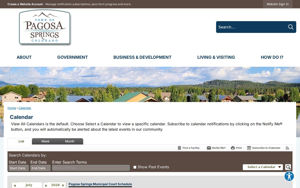 Pagosa Springs criminal docket and Municipal Court calendar
